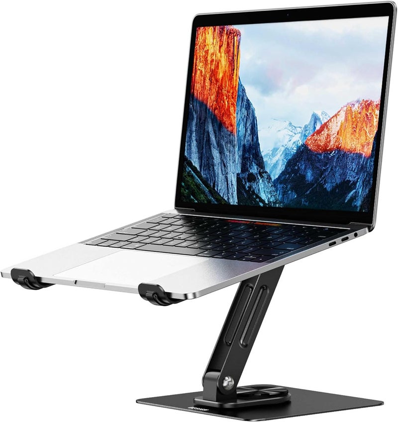 BESIGN LS12 Laptop Stand with 360° Rotating Base, Ergonomic Adjustable Notebook Holder, Riser Holder Computer Stand Compatible with Air, Pro, Dell, HP, Lenovo More 10-14" Laptops (Black) - Image 1